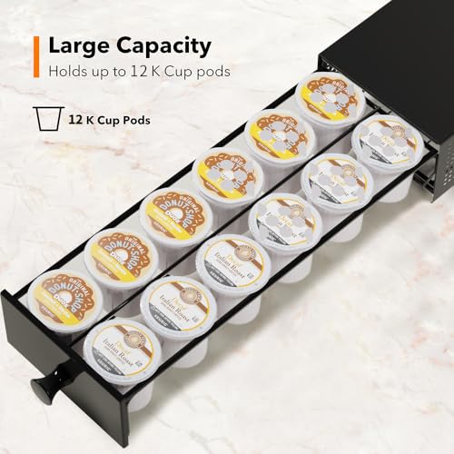 K Cup Organization Storage Drawer Maker K Cup Holder Coffee Pod Organizer Stand Tray Counter Rack Countertop Maker Stand Capsules Compatible with Keurig Accessories Holds 12 Pods