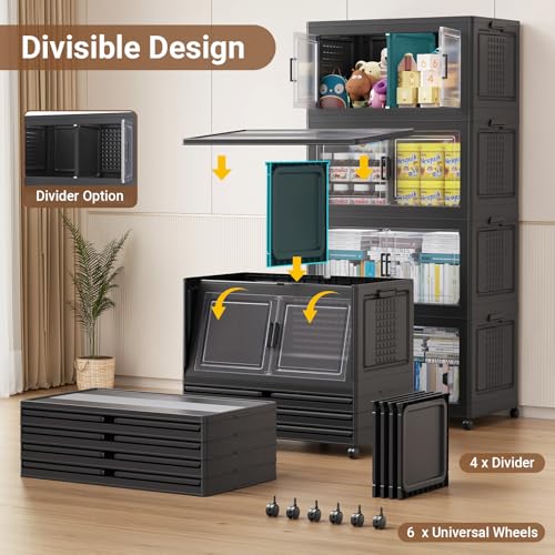 200Gal XL Stackable Storage Bins Foldable Box Cabinet for Home 4Pack Black (4 Count)