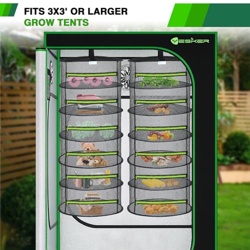 6 Layer Herb Drying Rack Hanging Mesh Net Foldable Plant Drying Racks 24" w Green Zipper Pruning Shears Dryer Hanging Rack for Herbs Seed Bud Fruit Clothes Grow Tent Closet Garden Outdoor 2 PCS