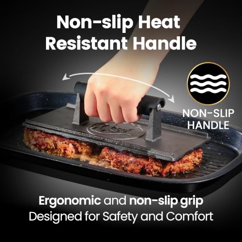 3lbs Cast Iron BBQ Grill Press with Heat Resistant Handle