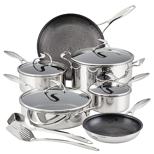 Clad Stainless Steel Cookware Pots and Pans and Utensil Set with Hybrid SteelShield and Nonstick Technology