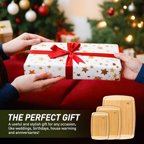 Bamboo Cutting Board Set Non Slip Feet Over Sink Tablas Para Picar Cocina Tabua Madeira Corte Carne Bambu Alimentos Cortar Madera Juego Regalos Cumpleaños Navidad Mujer Mama Abuela Hombre Papa (3 Count)