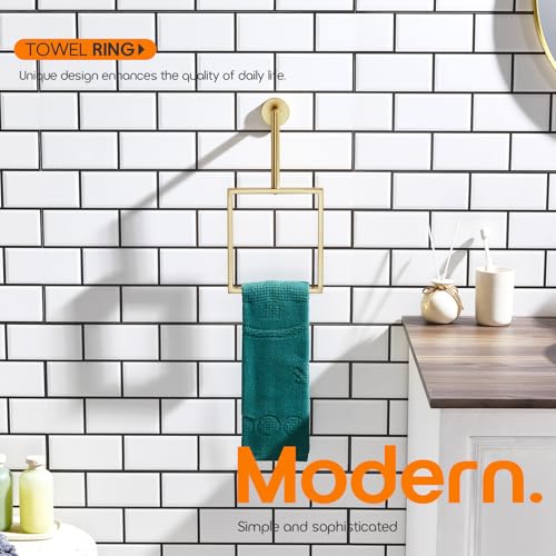 Towel Rings for Bathroom Wall Mounted Vertical Towel Rack Brushed Gold Stainless Steel Contemporary Hand Towels Holder Hanger