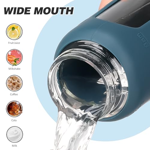 32oz Glass Water Bottle with Straw and 2 Lids