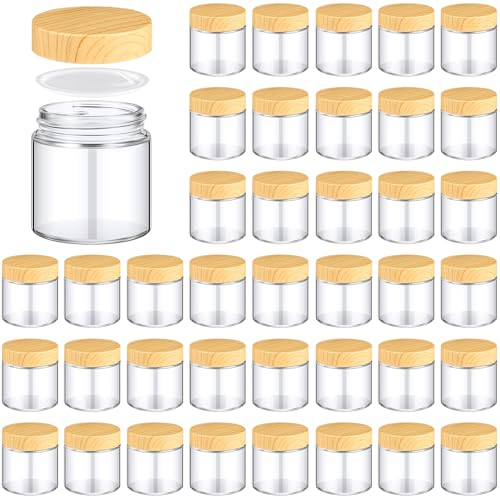 36 Pcs 4 oz Glass Jars with Lids Empty Small Glass Containers and Inner Liners Reusable Cosmetic Jars Round Airtight Bottles with Plastic Woodgrain Lids for Travel