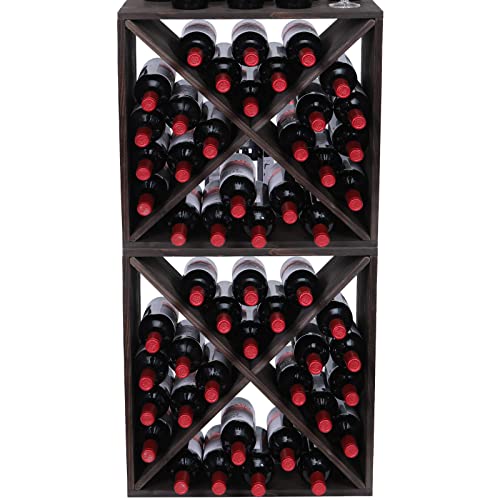 Wine Racks countertop Solid Wood Stackable Storage Rustic Retro Cube 48 (48 Count)