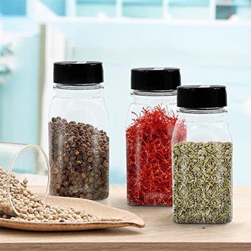 Plastic Spice Jars Bottle Containers with Black Cap (12 Count)