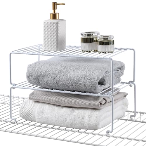 6-Pack Large (15.7x8.54inch) Multi-Level Organizer Rack, Kitchen Shelves for Spice Organization for Cabinet, Pantry Organizers and Storage, Wire Extra Shelf, Desk Organizer, Stackable, White (6 Count)