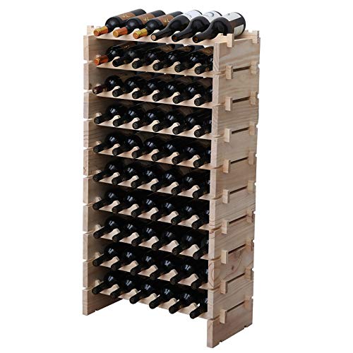 Wine Rack Solid Wood Stackable Storage Wooden Wine Rack Wine Cabinet (60 Count)