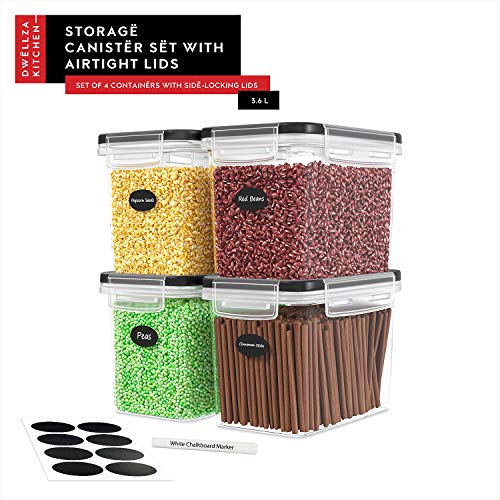 Flour Sugar Storage Containers Set of 4; 3.6L Plastic Airtight Food Storage Containers with Lids for Kitchen Pantry Organization and Storage (4 Count)