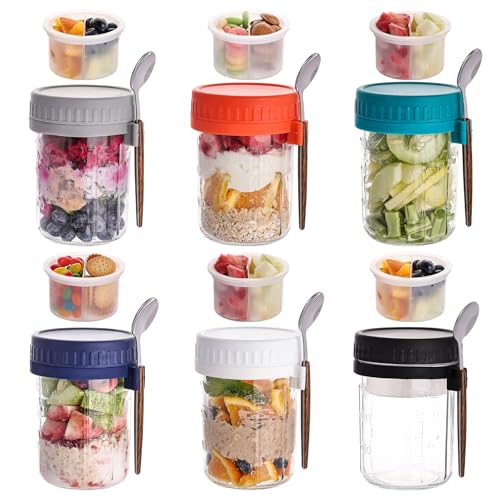 6 Pack Overnight Oats Containers with Lids and Spoons (6 Count)