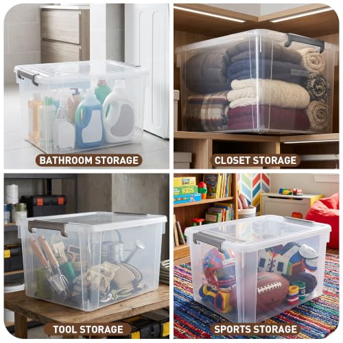 44.4 QT Plastic Storage Bins with Latching Lids Stackable Storage Containers for Organizing Large Clear Storage Box for Garage (8 Count)