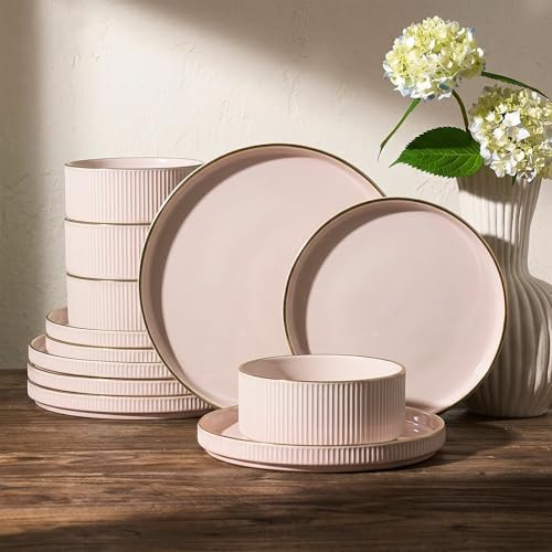Plates and Bowls Set with Rim (12 Count)