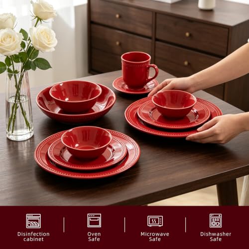 HomeVss Pearl Dots Stoneware Dinnerware Set