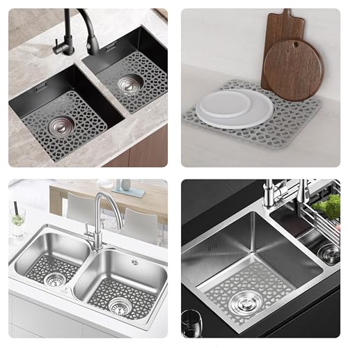 2PCS Sink Mats Sink Protectors Dish Racks Dishwasher Safe Grid Mats for Kitchen Sink Silicone Protect Sink from Stains Damage Scratches Non Slip Heat Resistant Rust Resistant 11"X12" Grey (2 Count)