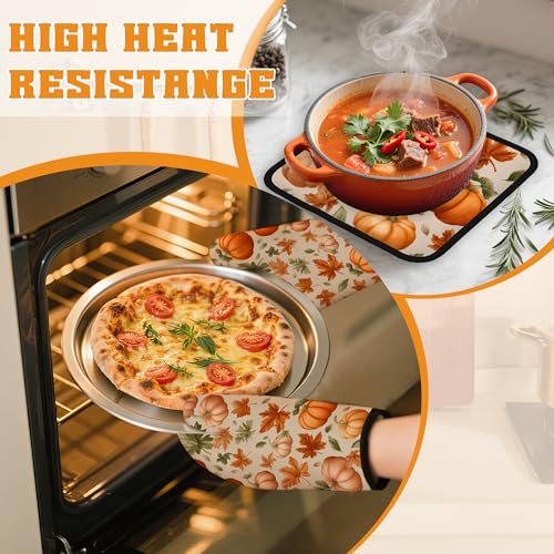 Fall Pumpkin Oven Mitts and Pot Holders (4 Count)