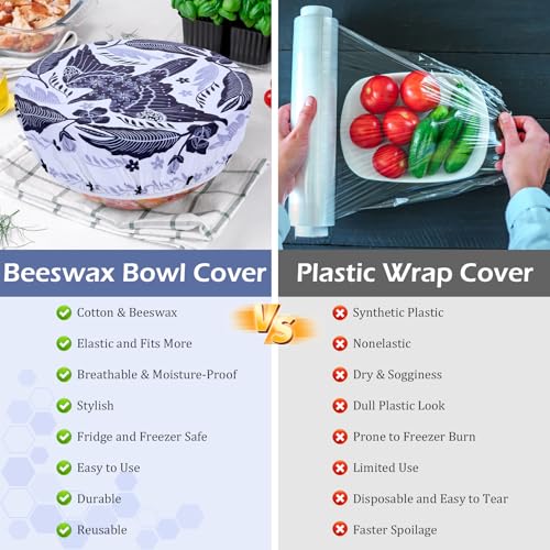 5Pcs Reusable Beeswax Elastic Bowl Covers for Bread Proofing and Food Cover (5 Count)