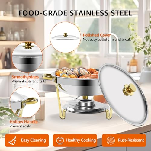 Gold & Silver Chafing Dishes for Buffet with Lid 5QT
