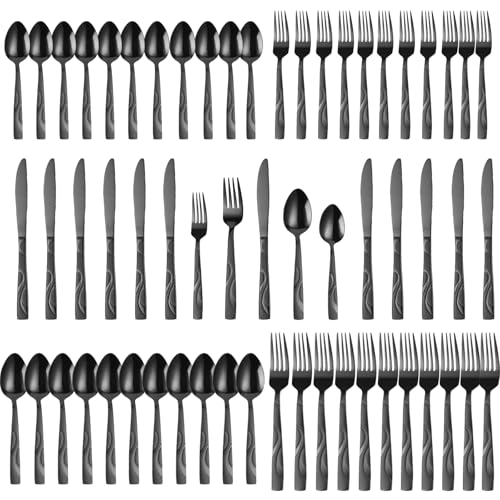 60 Piece Black Flatware Set for 12 (60 Count)