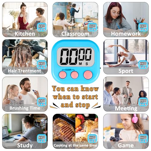 Digital Kitchen Classroom Timers for Kids Cooking 6pcs Blu Pk Pur (6 Count)