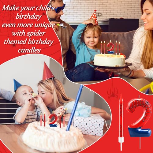 13 Pcs Spider Themed Birthday Candle Set Red Spider Theme Number 2 Candle Cake Topper for Boys Girls Birthday Decoration Spider Party Decoration Supplies (13 Count)