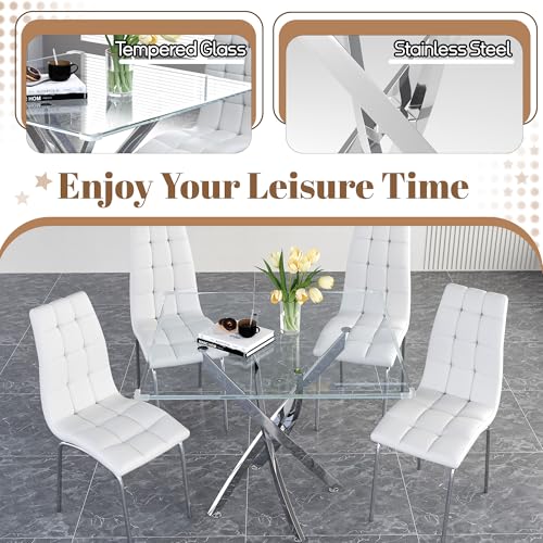 5 Piece Square Glass Dining Table Set