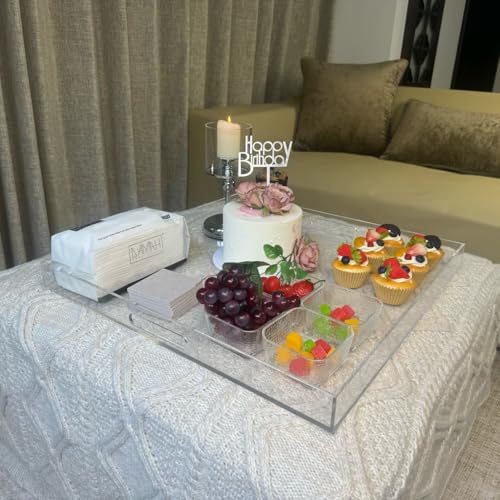 Extra Large Clear Modern Acrylic Ottoman Tray with Cutout Handles 22x22 Inch Over