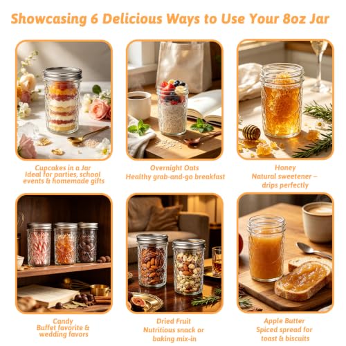 8oz 24 Pack Glass Mason Jars with Airtight Silver Lids and Bands (24 Count)