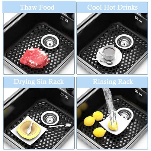2 Pack Silicone Sink Protector Mat for Kitchen Sink Rear Drian Black