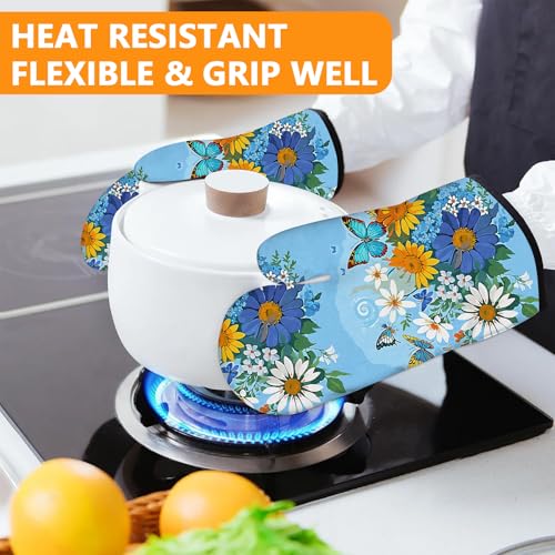 Sunflower Butterfly Oven Mitts and Pot Holders Sets 4Pcs