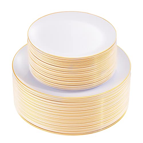 100PCS White Plates with Gold Trim (100 Count)