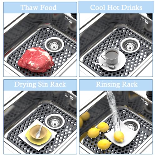 2 Pack Silicone Sink Protector Mat for Kitchen Sink Rear Drian Gray