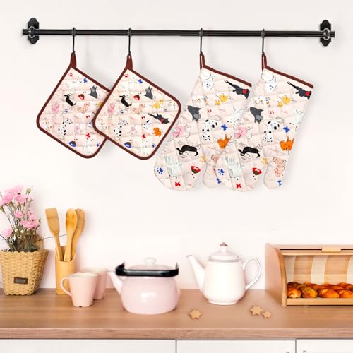 Cute Dog Oven Mitts and Pot Holders Set (4 Count)