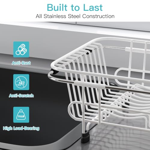 White Dish Drying Rack in Sink with Utensil Holder
