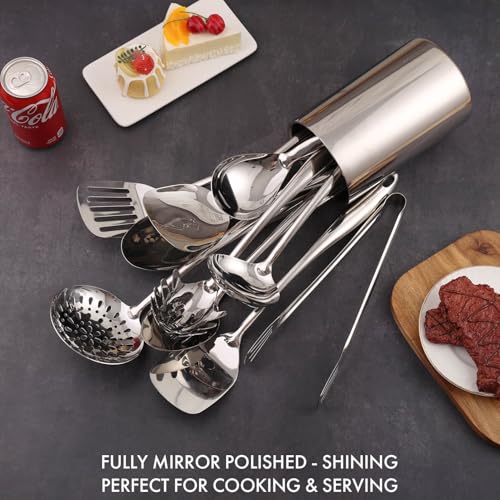 18 10 Stainless Steel Kitchen Utensils Set with Holder for Countertop (12 Count)