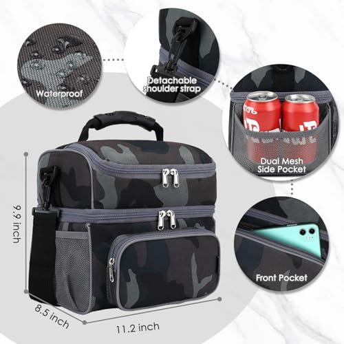 Double Layer Cooler Insulated Lunch Bag Adult Lunch Box Large Tote Bag for Men (2 Count)