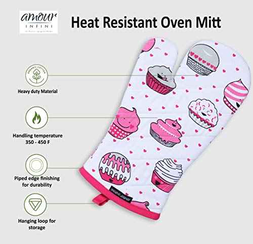 Oven Mitts Set of 1 Quilted Liner with Hanging Loop Non Slip (2 Count)