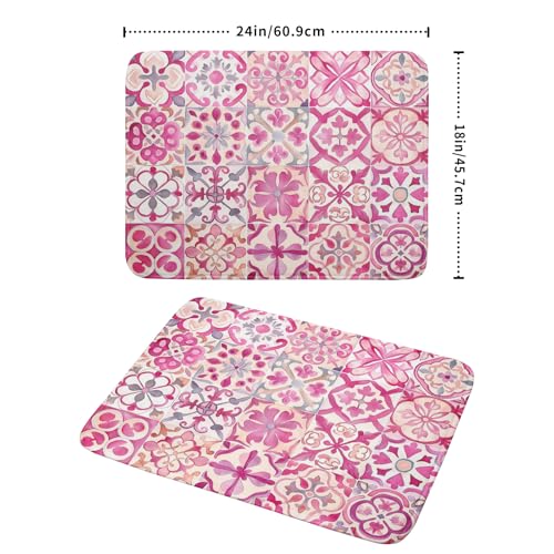 Pink Mexican Tiles Dish Drying Mat Absorbent Microfiber Dish Drying Pad for Kitchen Multi