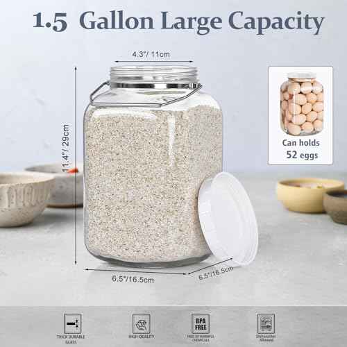 1.5 Gallon 5700 ML Glass Jar with Lid (2 Count)