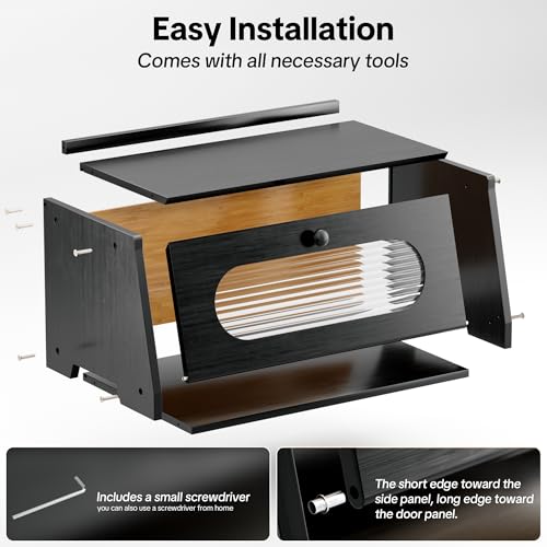 Black Bread Box for Kitchen Countertop