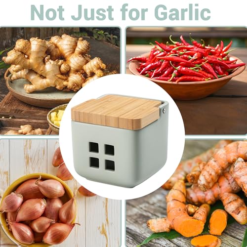 Ceramic Garlic Keeper with Bamboo Lid