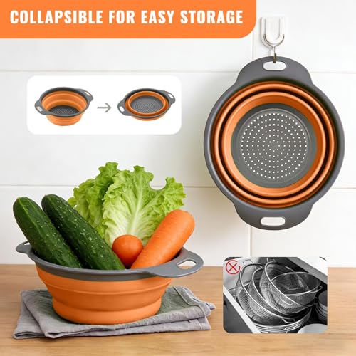 2 Pack Collapsible Silicone Colander with Handle (2 Count)