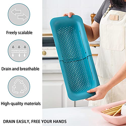 Collapsible Sink Colanders and Strainers Basket Over the Colander Extendable Plastic Fruit Vegetable Strainer Drainer for Kitchen (2 Count)