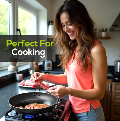 Nonstick Frying Pan Set 3 Piece 8 9.5 11 Inch PFOA Free Grey (3 Count)