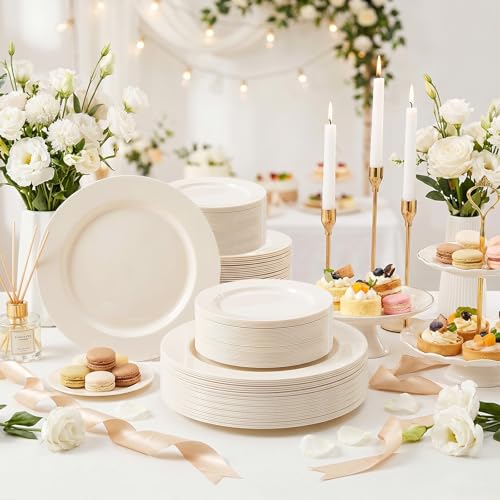 200 Pcs Ivory Plastic Plates (200 Count)