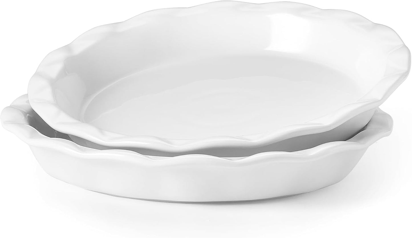 Lareina Ceramic Pie Pans for Baking, 9 Inches Pie Plate for Apple Pie, 36 Ounce Round Baking Dish, Set of 2, Thanksgiving day Gifts for Women, White - Culinary Roots