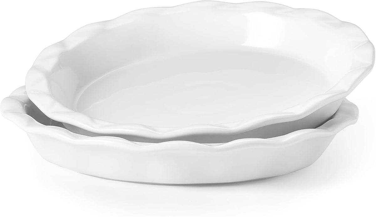 Lareina Ceramic Pie Pans for Baking, 9 Inches Pie Plate for Apple Pie, 36 Ounce Round Baking Dish, Set of 2, Thanksgiving day Gifts for Women, White - Culinary Roots