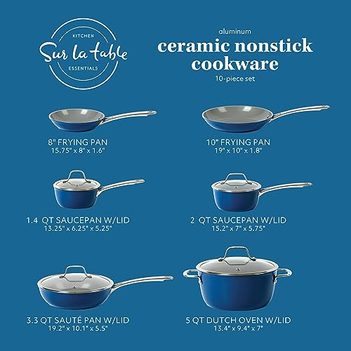 Kitchen Essentials 10 Piece PFA Free Titanium Ceramic Nonstick Interior Forged Aluminum Cookware Pots and Pans Set