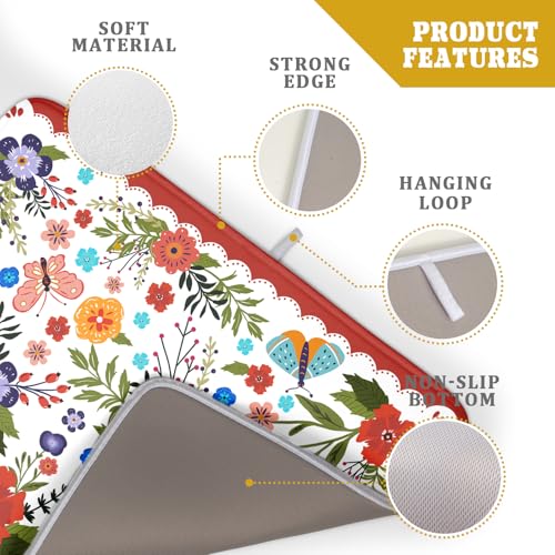 Large Microfiber Dish Drying Mat Red Floral Absorbent Drying Pad for Kitchen Counter