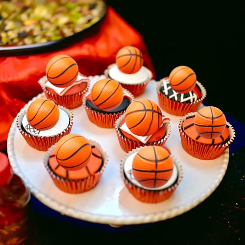 10 Pack 3D Basketball Cupcake Toppers Basketball Cake Toppers Decorations for Sports Theme Baby Shower Birthday Party Cake Decorations Supplies (10 Count)
